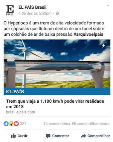 Página com AMP no Facebook