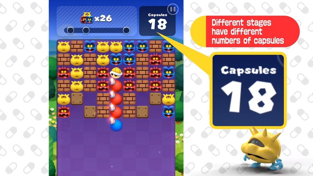 As fases de Dr. Mario World têm um número limitado de cápsulas que podem ser usadas